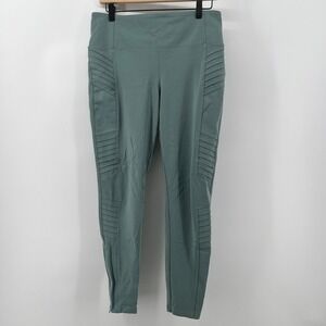 Athleta Women L Delancey Moto Tight Legging Sage Green Stretch High Rise Pockets